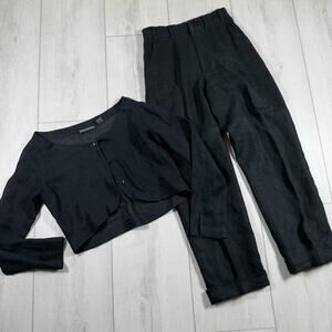 Y2K Banana Republic Linen Cotton Black Suit Set Cardigan Size XS Trousers 2